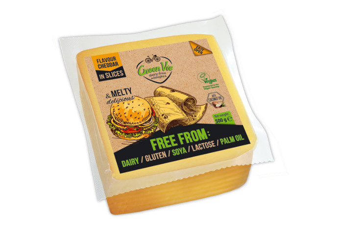 Vegan Dairy-Free Cheddar flavour cheese package slices 500g Foodservice