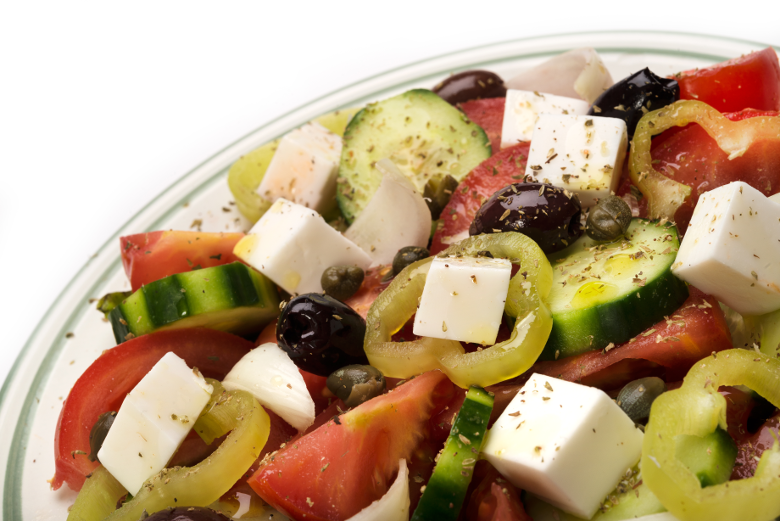 Vegan Dairy-free Plant Based Diet Greek Salad with Mediterranean Feta flavour cheese