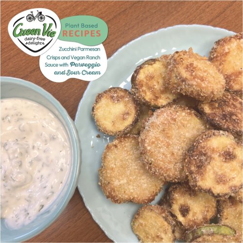 Zucchini Parmesan Crisps with Vegan Ranch Sauce